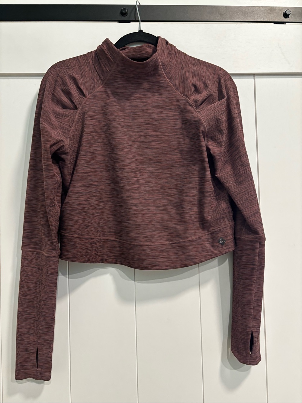 Prana Heathered Mauve Mock Neck Long Sleeve Top